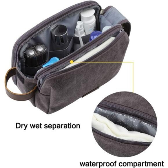 Mens canvas toiletry bag dopp kit travel shaving organizer waterproof grooming c - Picture 4 of 7